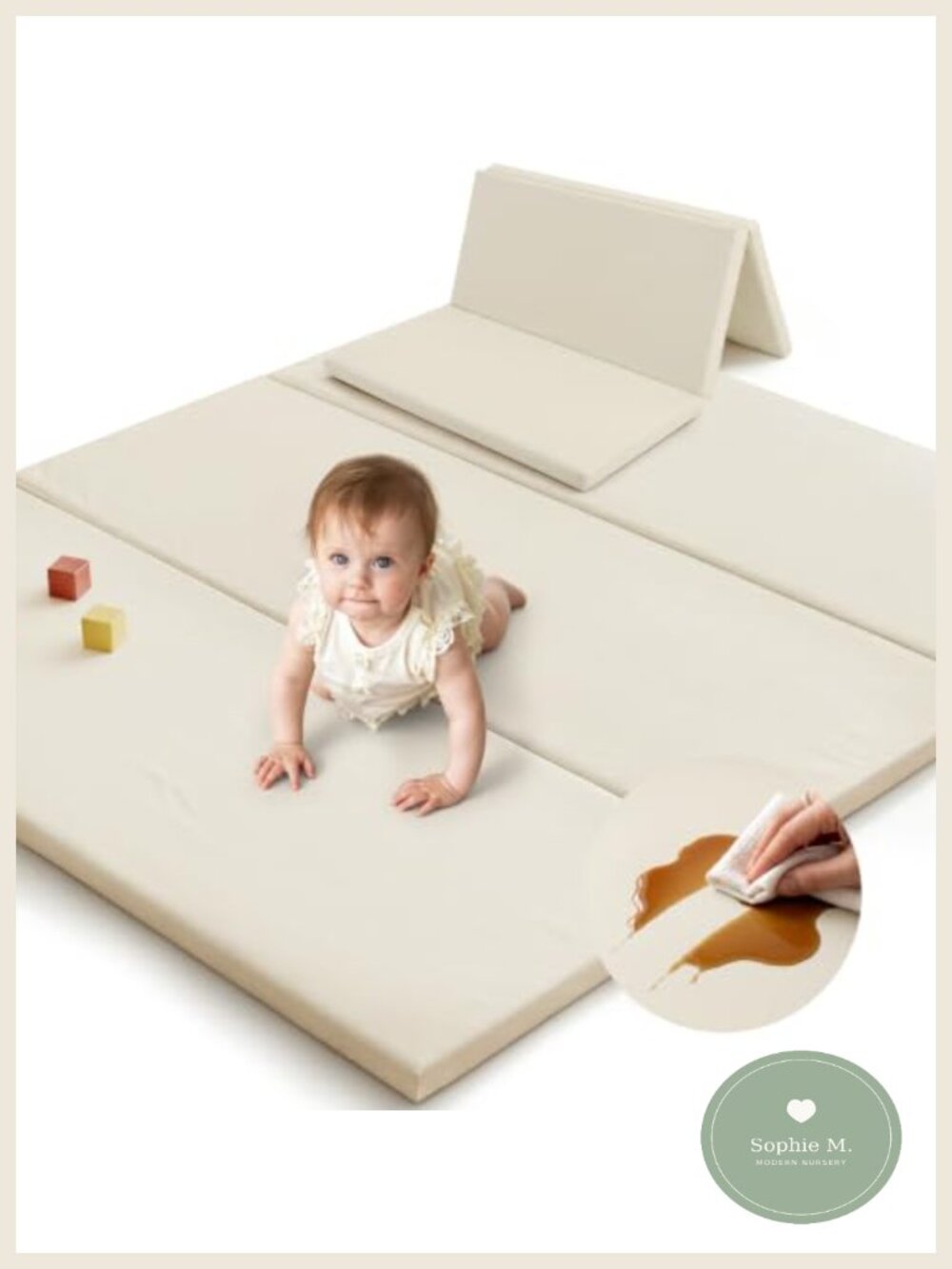 Foldable Baby Play Mat vegan leather 47x47 Trifold Tummy Time